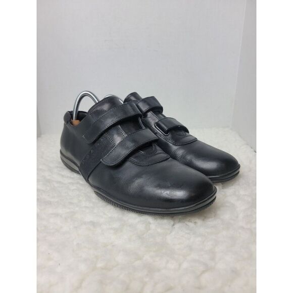 Prada Sport Mens Shoes Size 8.5 Black Leather Double Strappes Low Top Sneakers - Picture 1 of 12